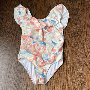 Janie and Jack swimsuit. Peach blue yellow pattern.